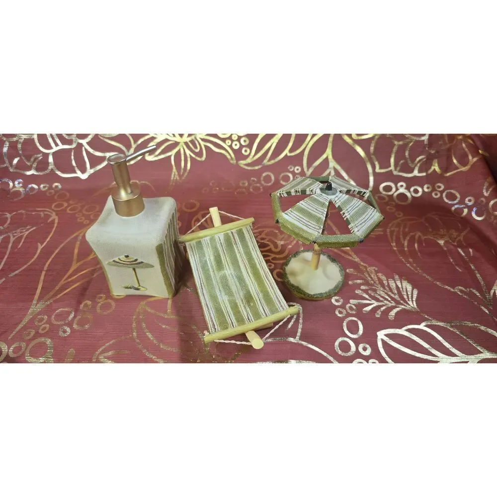 3 PC SET CROSCILL LADER HANDPAINTD SOAP DISPENSER+UMBRELLA TOOTHBRUSH HOLDER+BAR